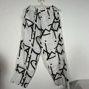 T By Transparente Women's Linen Pull On Casual Pants White/Black Size 2 NEW